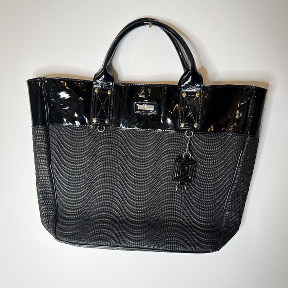 Versace Parfums Large Tote Bag in Black Patent Leather - Picture 2 of 7
